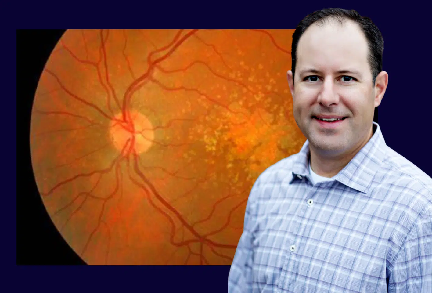 Banner image of retinal photo and optometrist Dr. Bryan.