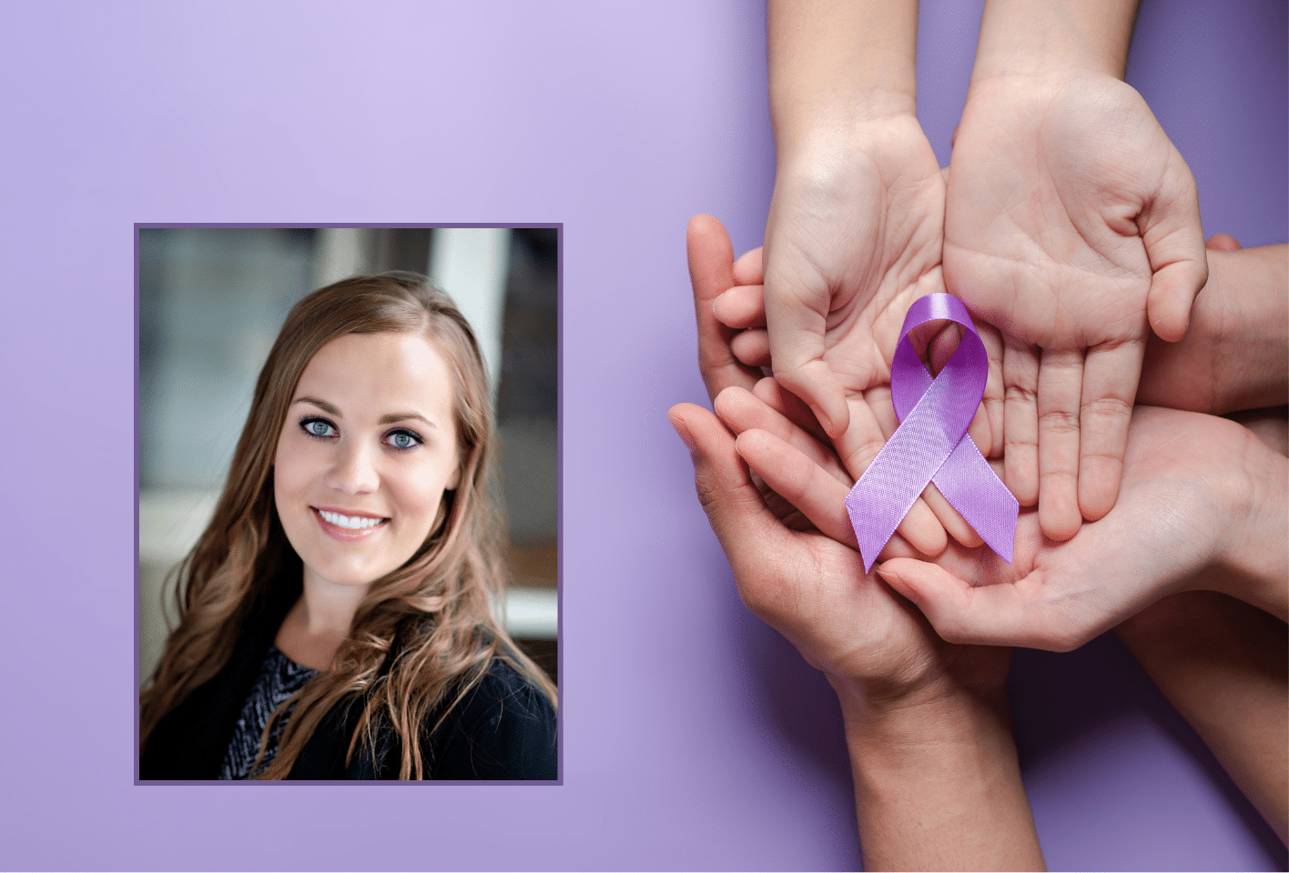 Image of Lakeview Nurse Practitioner, Erin Dahn, and hands holding the Alzheimer's ribbon.