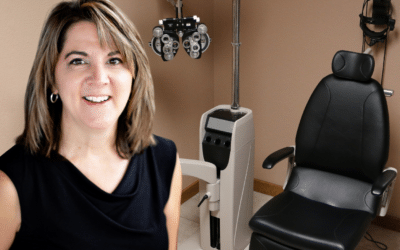 Lakeview Optometrist, Tracy Jackson in an eye exam room.