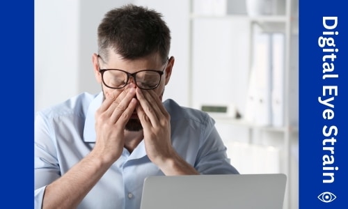 Man rubbing eye due to digital eyestrain.