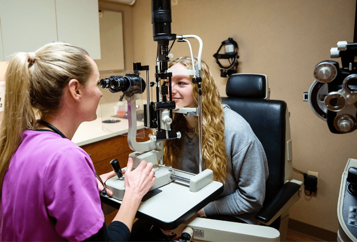 woman receiving eye examination at Lakeview Clinic in Waconia, Minnesota