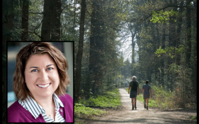 Image of Dr. Sandra Beulke with background of older couple walking.