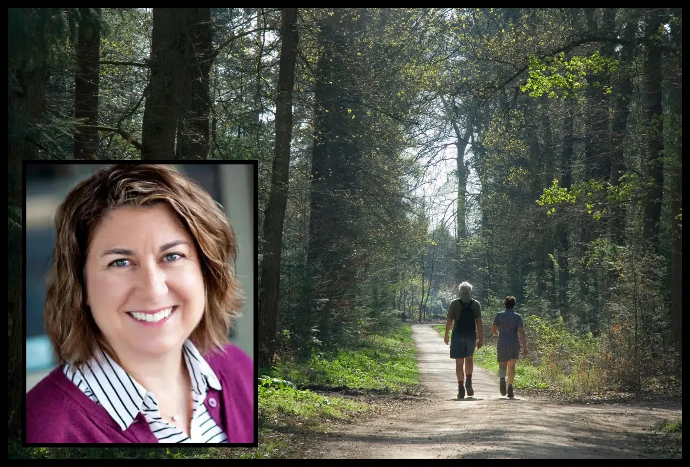 Image of Dr. Sandra Beulke with background of older couple walking.