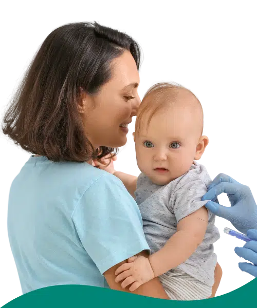 Immunize-Baby Mother holding her baby who is getting immunized