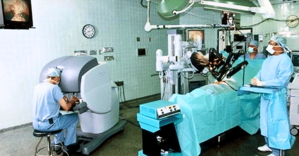 Image of surgeons performing a robotic surgery.