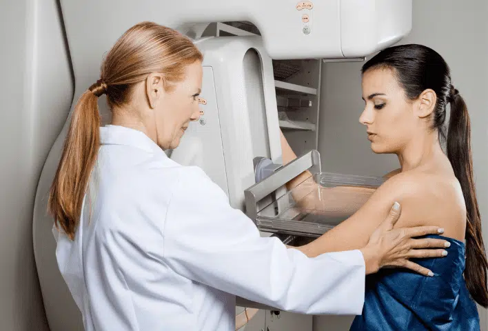 Woman getting mammogram Lakeview Clinic