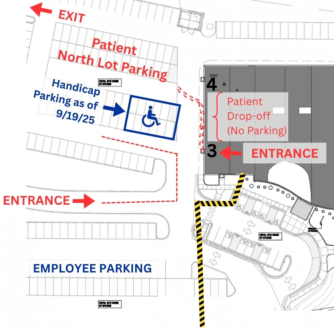 Waconia Lakeview Clinic temporary parking map.