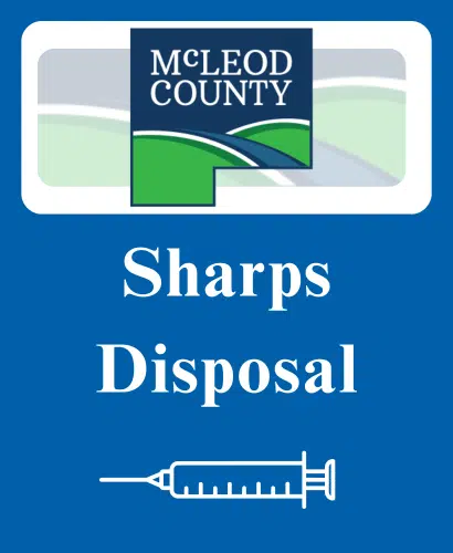 McLeod County sharps disposal graphic.