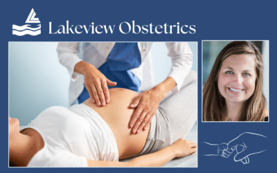 Image of pregnant woman with a Lakeview Clinic OB/GYN alongside Dr. Erin Chinnock.