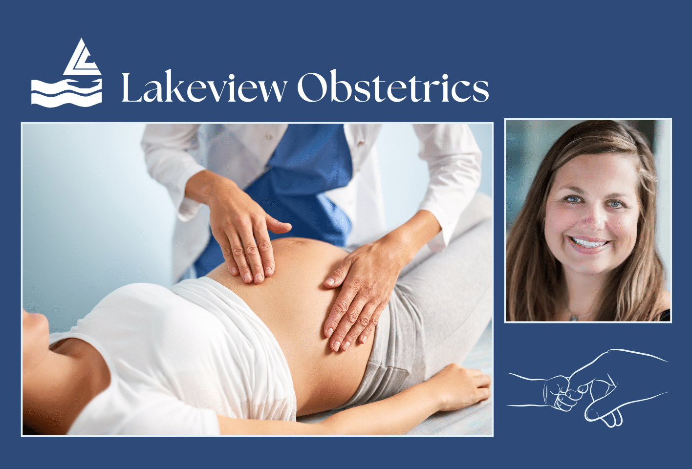 Image of pregnant woman with a Lakeview Clinic OB/GYN alongside Dr. Erin Chinnock.