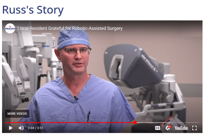 Image of Dr. Elftmann on Ridgeview Foundation Russ's Story video clip.