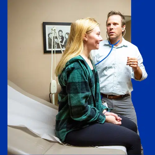 Lakeview physician, Dr. Scherschligt, seeing a patient.