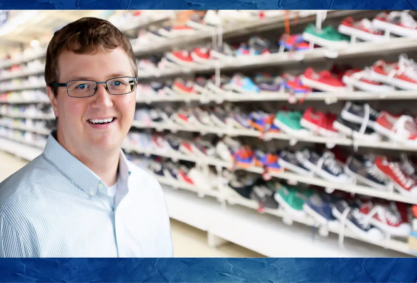 Image of Lakeview Podiatrist, Dr. David Arens, in a shoe store.