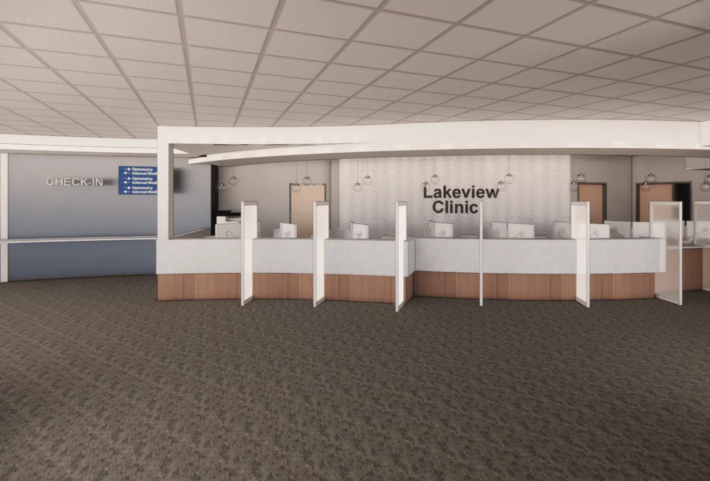Rendering of new reception desk at Lakeview Clinic in Waconia.