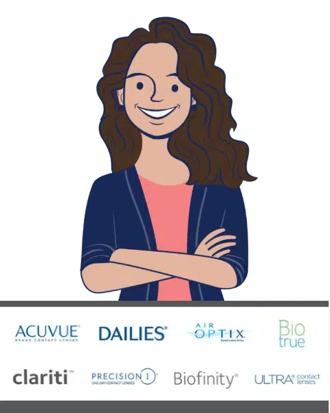 Abby virtual assistant and brands of contact lenses available.