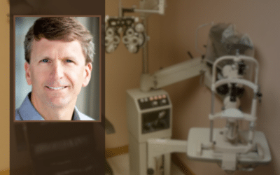Image of eye exam room and optometrist, Dr. Bradley Ludwig.