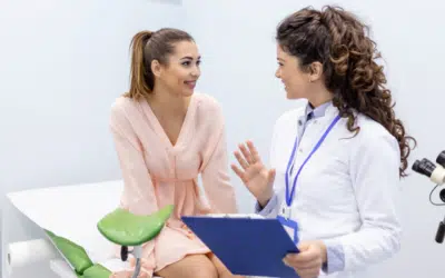 Woman talking with her gynecologist.
